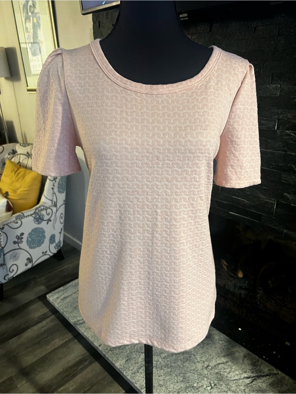 Rose & Olive Light Pink Textured Short Sleeve Top